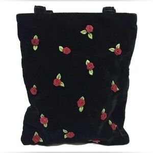 Dolce & Gabbana y2k rose embroidered black velvet tote bag